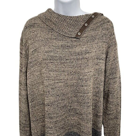 NEW Gap Striped Snap Turtle Neck Long Tunic Sweater Knit Top Split Cowl Sweater - Picture 4 of 9